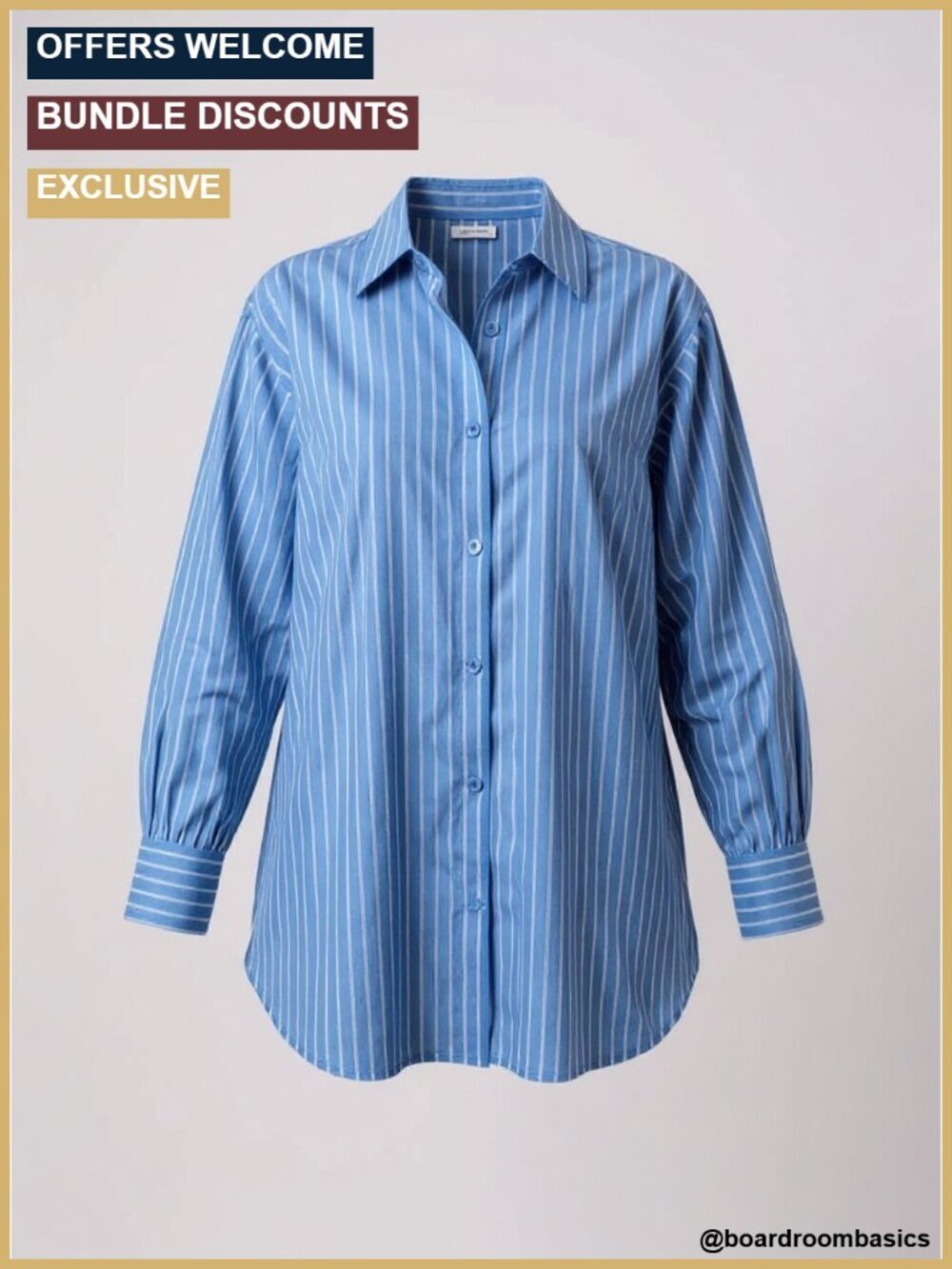 Striped Button Down Smocked Cuff Oversized Boyfriend Blouse Work Top